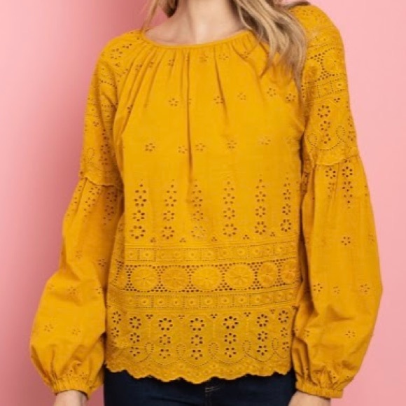 Yellow Eyelet, Long Sleeve Top - Picture 2 of 4
